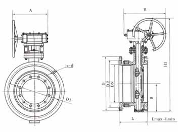 蝸輪法蘭式伸縮蝶閥結構圖 蝸輪法蘭式伸縮蝶閥結構圖
