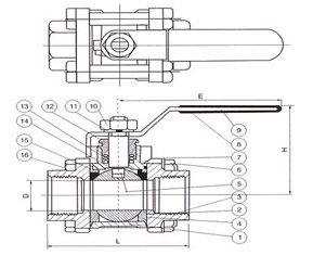 三片式球閥結(jié)構(gòu)圖